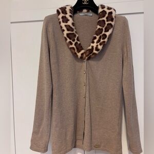Vintage Blumarine Fur Collar Cashmere Blend Cardigan Size Small